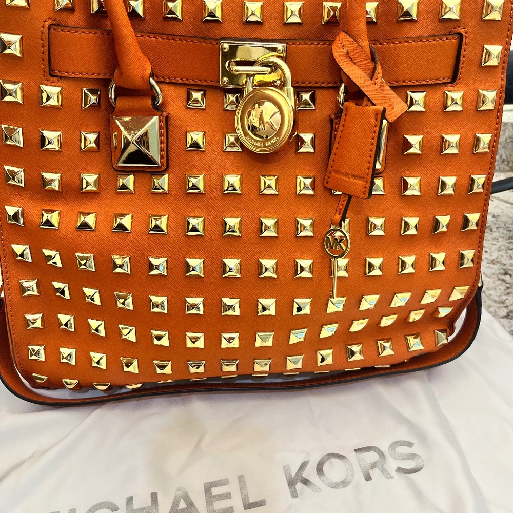 Authentic Orange Michael Kors, gold studded handbag!!